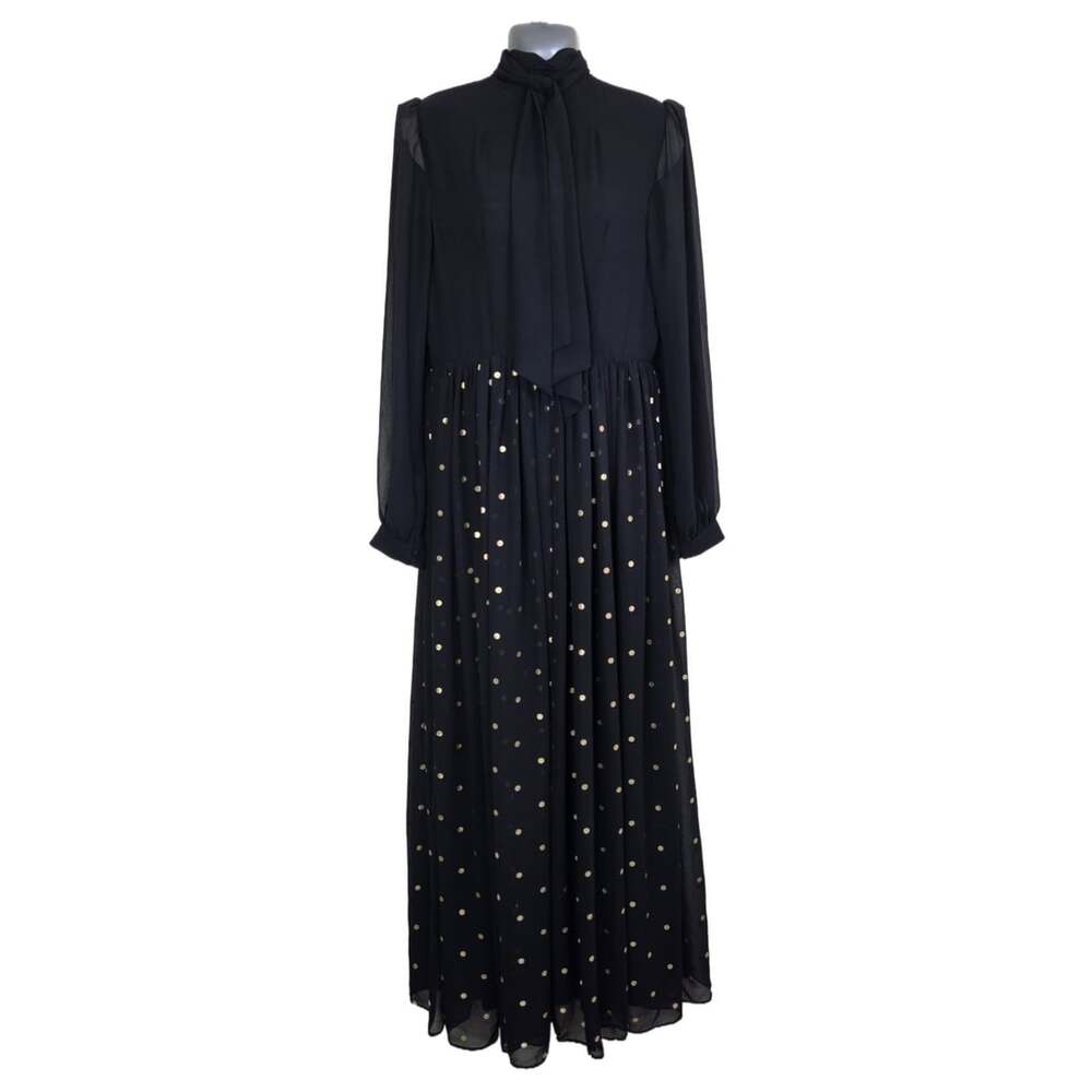Express X Karla Black Gold Polka Dot Tie Neck Maxi Dress 12